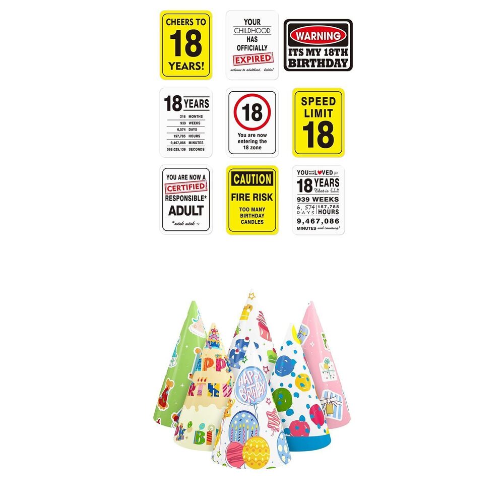 1510 12 PCS Birthday Party Hats+ 18th Birthday Party Decor